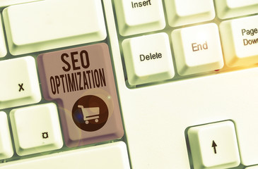 Word writing text Seo Optimization. Business photo showcasing increasing visibility of a website or...