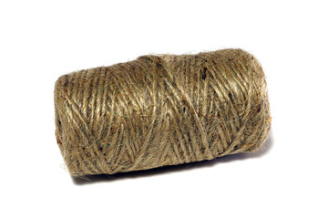 Skein of linen string, cord isolated. Coil of twine. Jute rope. Hemp thread. Rope isolated.