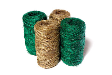 Skein of linen string, cord isolated. Coil of twine. Jute rope. Hemp thread. Rope isolated.
