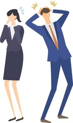 Illustration of the graph going down. Vector illustration. get shocked. loss.ショックを受ける女性と男性　困る　ベクターイラスト