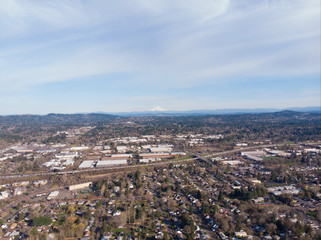 Suburb from a height, USA, filmed from a drone. Trees and houses