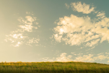 Fototapeta na wymiar summer sky and high 8altocumulus) clouds landscape and plane horizon field of grass