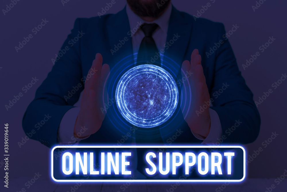 Aufkleber text sign showing online support. business photo text electronic usually webbased version of custome
