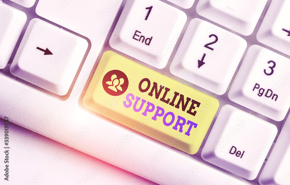 Poster conceptual hand writing showing online support. concept meaning electronic usually webbased version 