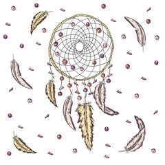 hand drawn illustration of dream catcher, native american poster