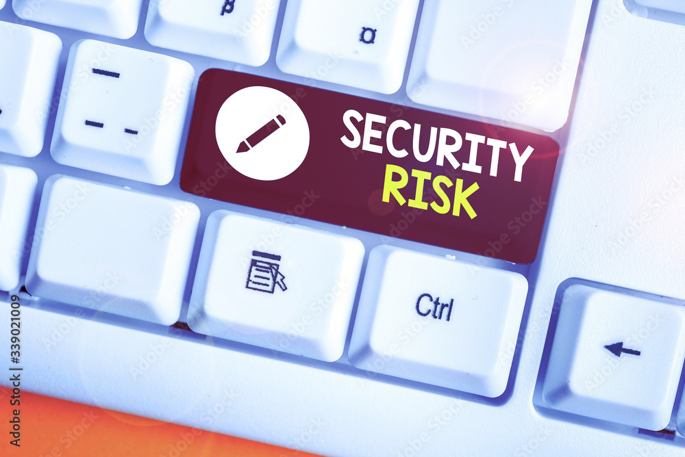 Poster writing note showing security risk. business concept for possesses a possible threat to the security