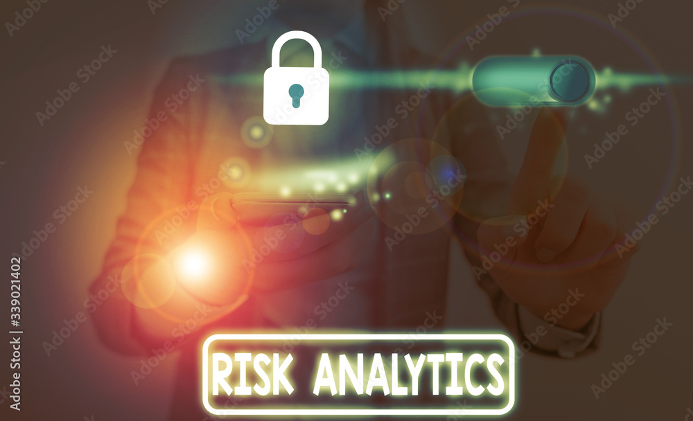 Poster handwriting text risk analytics. conceptual photo study of underlying uncertainty of a given course 