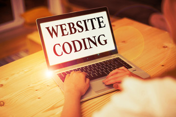 Writing note showing Website Coding. Business concept for system of symbols and rules used to...