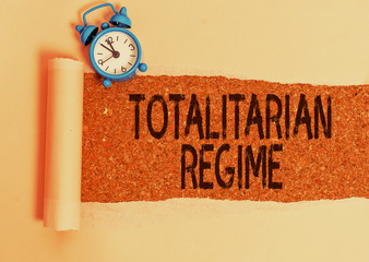 Writing note showing Totalitarian Regime. Business concept for mode of government that prohibits...