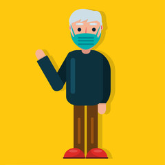 old man using face mask say 