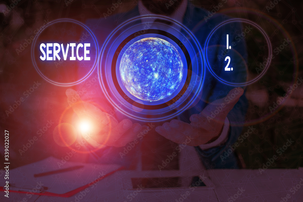 Poster text sign showing service. business photo text valuable action or effort performed to satisfy or ful