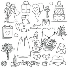 Wedding items objects doodle clipart