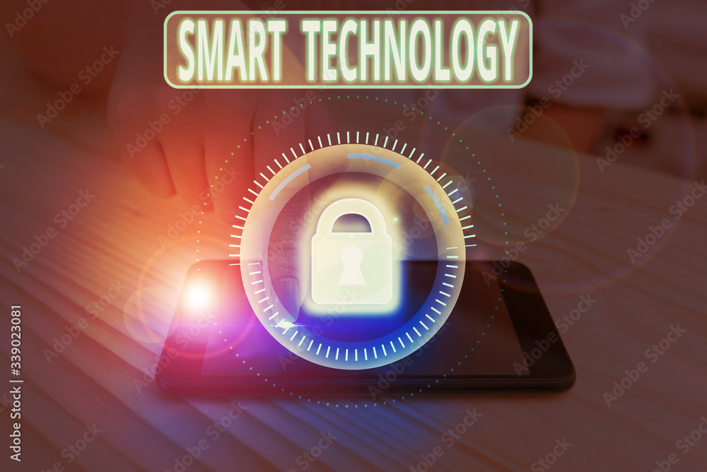 Poster text sign showing smart technology. business photo showcasing used to protect and prevent errors in 