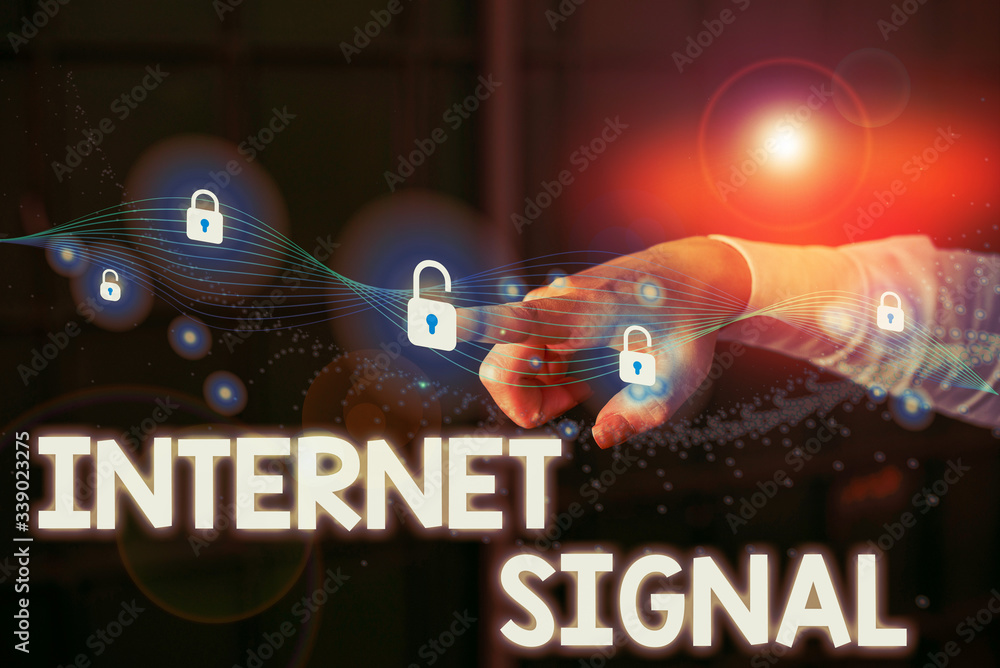 Poster writing note showing internet signal. business concept for signal strength received by a phone from 