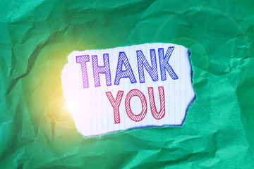 Writing note showing Thank You. Business concept for polite expression used when acknowledging gift...