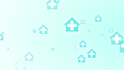 Medical health blue green cross on home pattern background. Abstract banners with prevent virus infection and healthcare stay home concept.