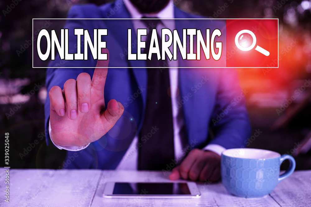 Poster writing note showing online learning. business concept for educational tool based on and accessible 