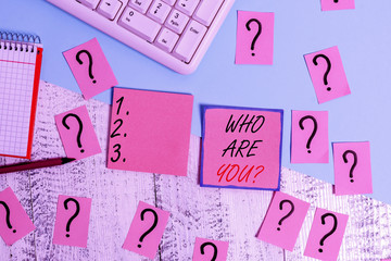 Word writing text Who Are You question. Business photo showcasing Identify yourself description...