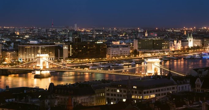 Budapest Hungary Bridge time lapse video day to night
