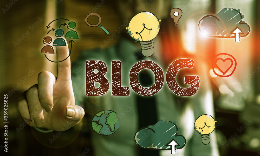 Poster Writing note showing Blogquestion. Business concept for regularly updated website web page run by individual
