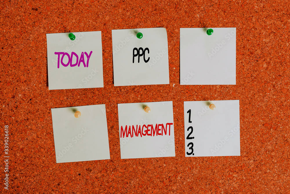 Poster writing note showing ppc management. business concept for process of overseeing and analysisaging a 