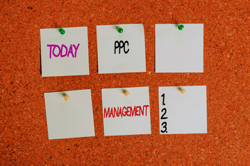 Writing note showing Ppc Management. Business concept for process of overseeing and analysisaging a...