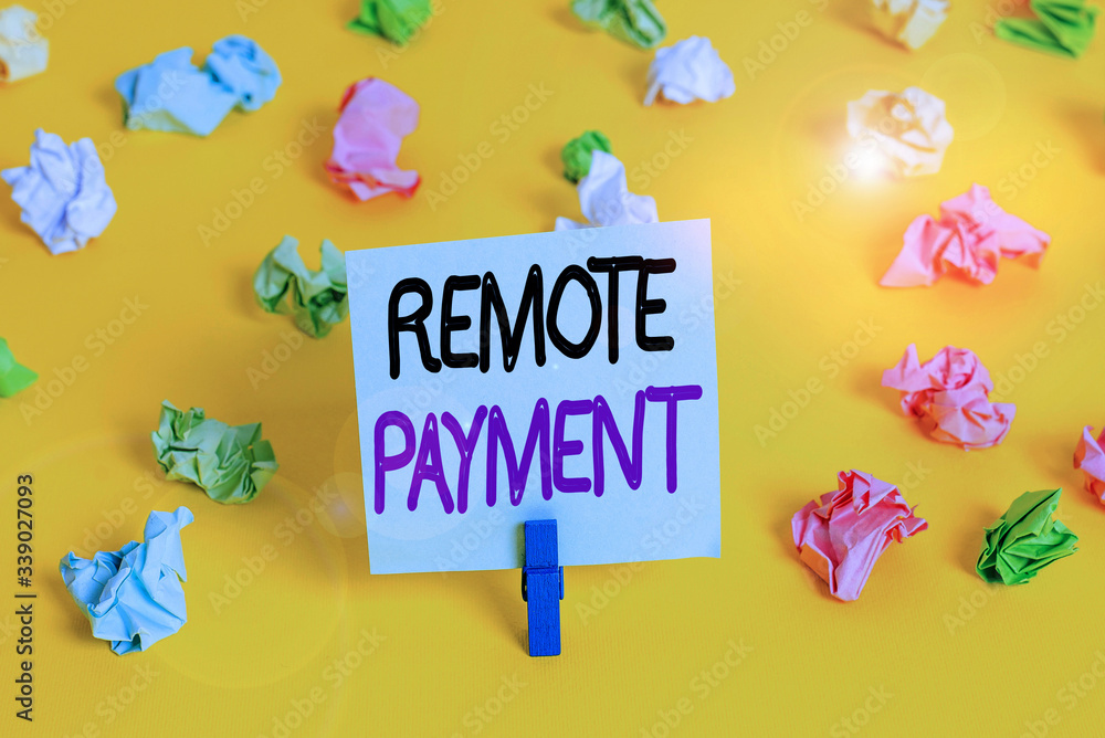 Poster writing note showing remote payment. business concept for payment transaction initiated via internet