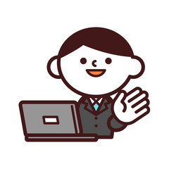 ビジネス　スーツ　上半身　男性　ノートパソコン　案内