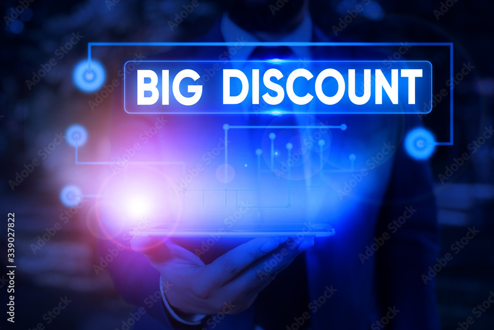 Poster text sign showing big discount. business photo text a large or greater than usual reduction in price