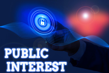 Writing note showing Public Interest. Business concept for the welfare or wellbeing of the general...