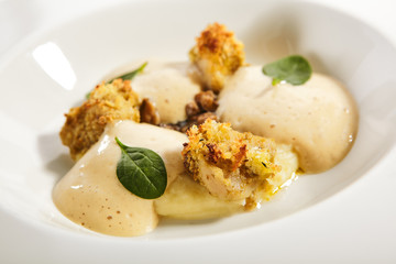 Scallops in crispy breading close up