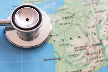 Stethoscope on France map background