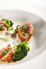 Tuna in crispy breading close up