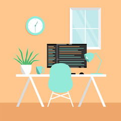 Work from home office remote working freelance developer engineer flat style vector 
