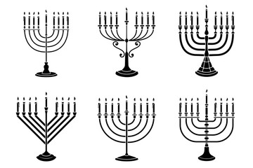 Set of illustrations of Hanukkah candle in engraving style isolated on white background. Design element for poster, card, banner, sign, emblem. Vector image