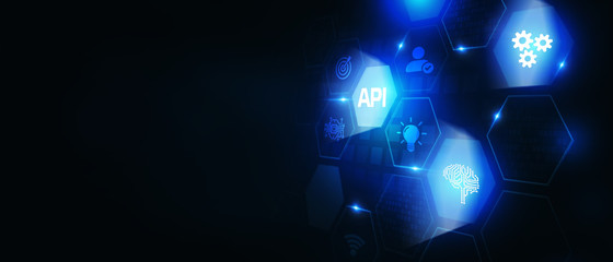 API - Application Programming Interface. Software development tool. Business, modern technology, internet and networking concept