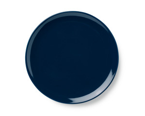 Navy blue plate placed on a white background