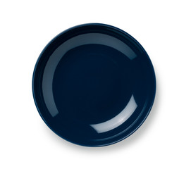 Navy blue plate placed on a white background