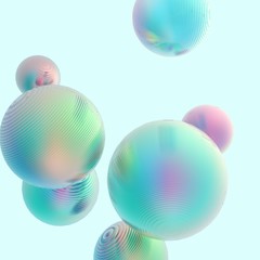 Mint green balls silver gradient colors isolated background. Abstract bubble glossy pastel 3d geometric shape object illustration render.