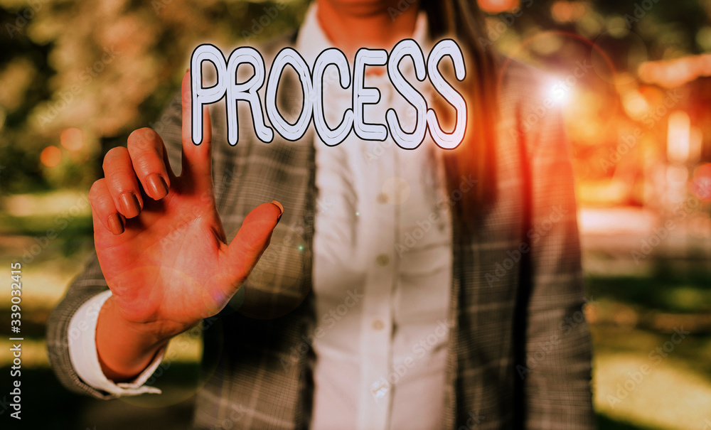 Fototapete word writing text process. business photo showcasing standard procedures how to handle a particular 