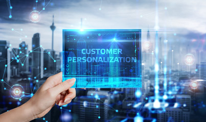 Business, Technology, Internet and network concept. Young businessman shows the word on the virtual...