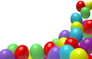 Fototapeta na wymiar Corner made of bright multi colored festive balloons on white background. 3D illustration