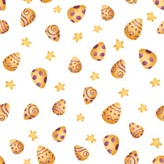 Happy Easter, Hand drawn decorated eggs, Seamless Pattern, Procreate sketch, Raster illustration on white background