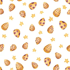 Meubelstickers Happy Easter, Hand drawn decorated eggs, Seamless Pattern, Procreate sketch, Raster illustration on white background © suremen