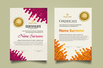 Naklejka premium Set modern certificate template with mustard Rounded Lines Halftone Transition ornament