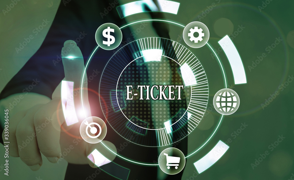 Poster writing note showing e ticket. business concept for digital ticket that is as valid as a paper ticke
