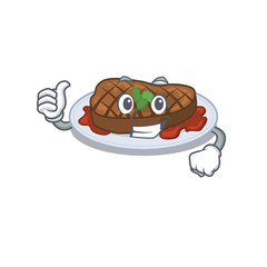 Grilled steak cartoon character design making OK gesture