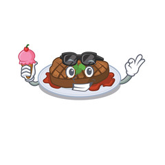 Cartoon design concept of grilled steak having an ice cream