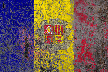 National flag on old peeling wall background.