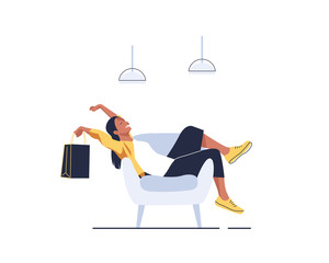 Fototapeta premium The girl with the packages,Beautiful woman is shopping,Fashionable. Vector illustration in cartoon style